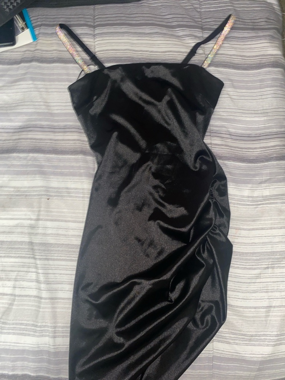 Black Satin Slip Dress with Sparkle Straps Pre-Owned Size Small